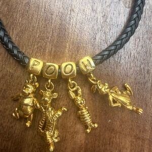 Disney Gold-Tone Charm Necklace with Black Braided Cord vintage signed